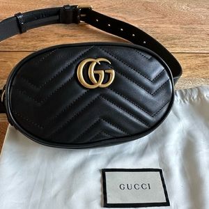 Gucci Black Matelassé Leather GG Marmont Belt Bag  85 cm